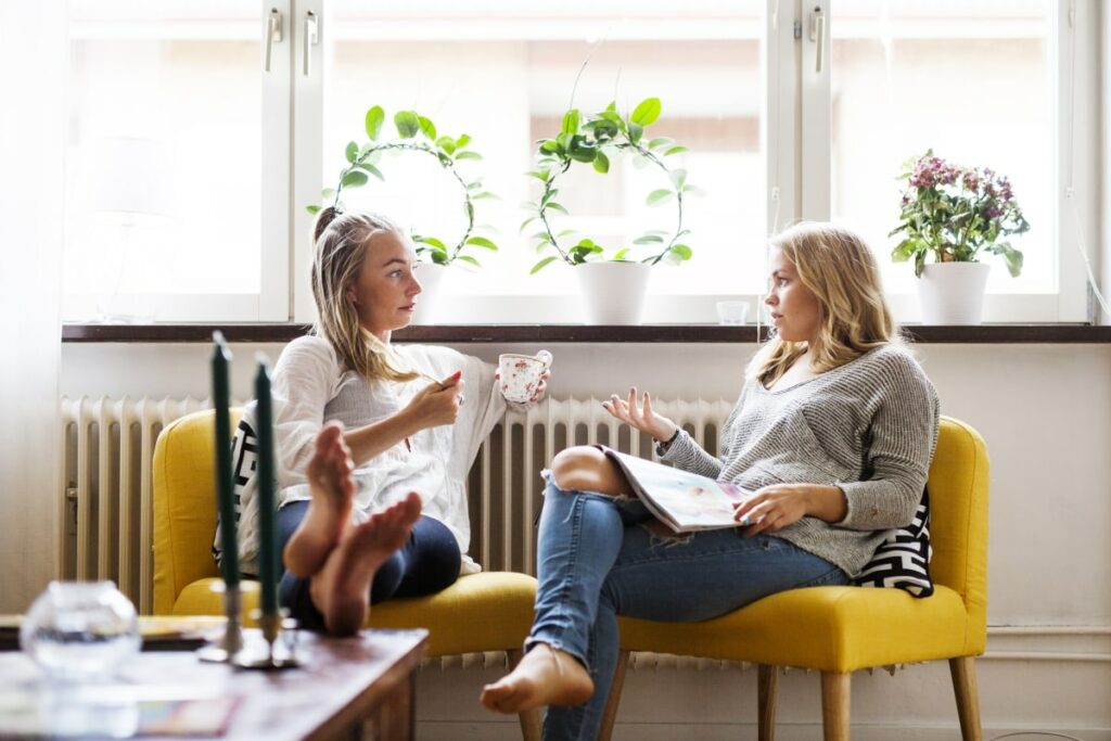 scandinavian fika two female friends catching up over coffee