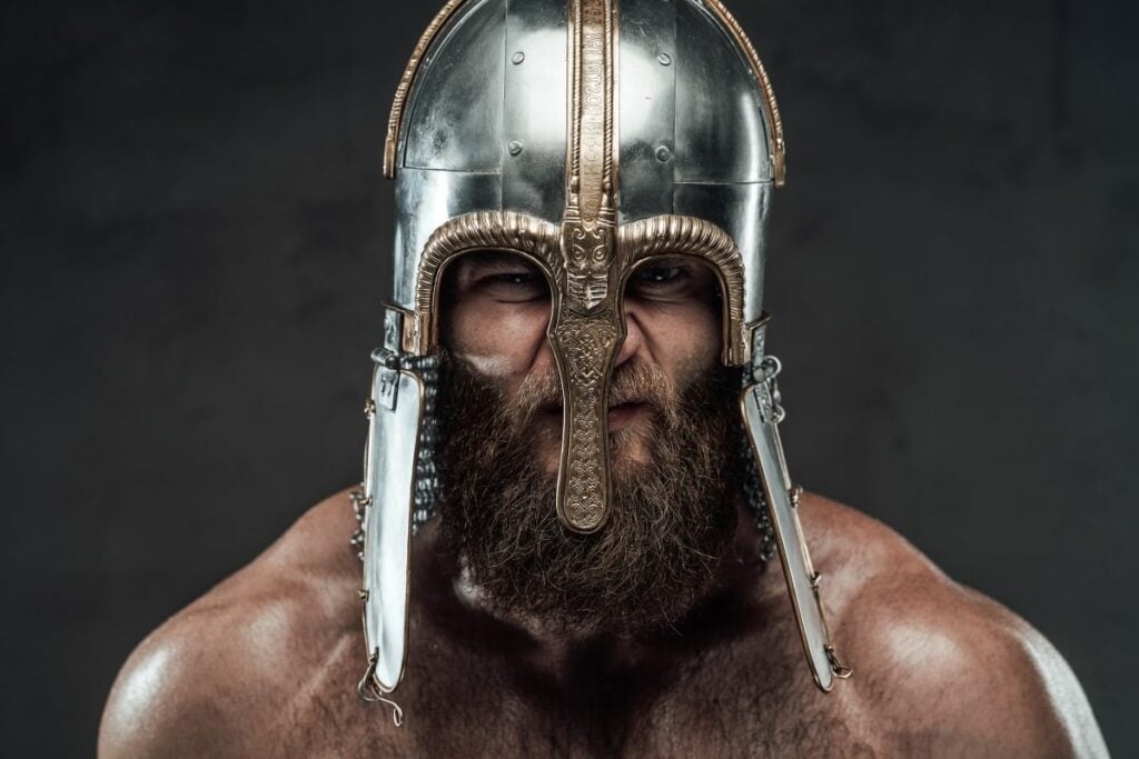 bearded viking with helmet