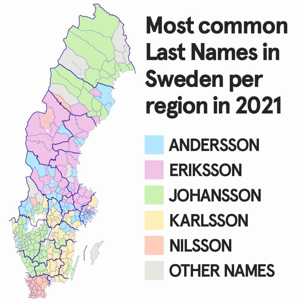 most common swedish last names per region 2021