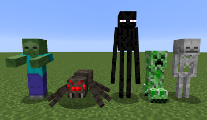 A group of minecraft zombies standing next to each other.